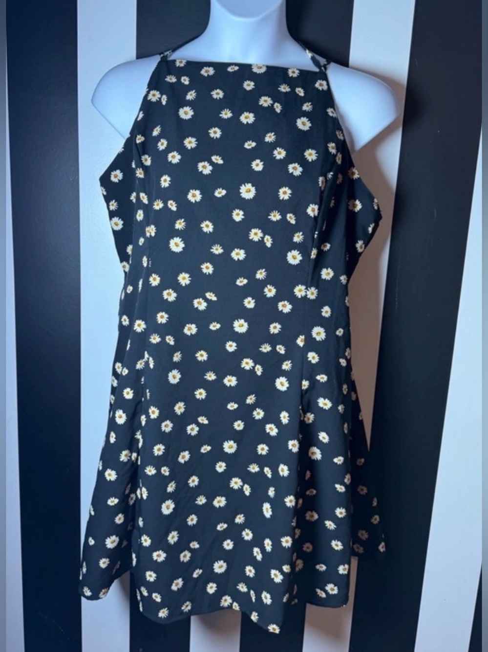 ASOS Black Daisy Halter Mini Dress w/ Spaghetti Straps; Sz US 16